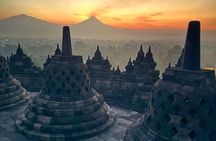 Borobudur Sunrise from Setumbu Hill Merapi Volcano and Prambanan
