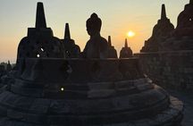 Borobudur Sunrise from Setumbu Hill Merapi Volcano and Prambanan