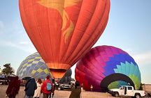 Balloon sunrise over Teotihuacan and Basilica pyramids