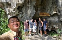 Exploring hiking climbing adventure caving mountain tour around