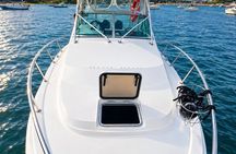 Private fishing and snorkeling boat with open bar and food included