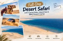 Full-Day DesertSafari with Camel Ride,InlandSea & BBQ Desert Camp