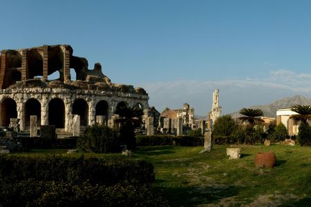 Capua amphiteater and museum with an archaeologist