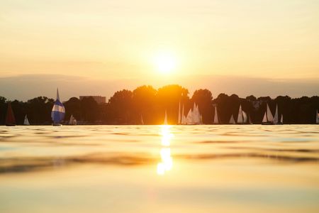 Sunset sailing trip on the Alster in Hamburg