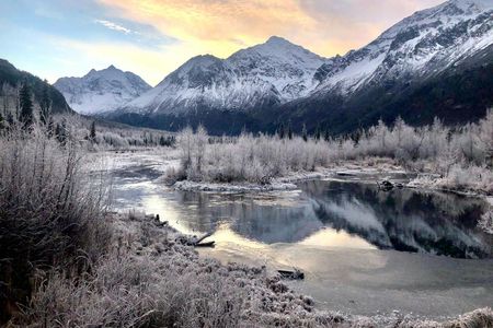 Chugach State Park winter valley and forest hike
