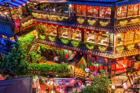 Jiufen night view, Shifen Waterfall and Raohe Market tour