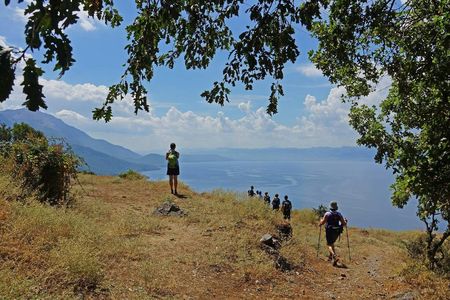 Mountain hike with beach afternoon lake Ohrid
