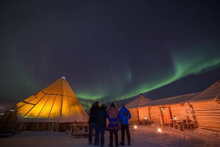 Dinner at a reindeer camp and northern lights