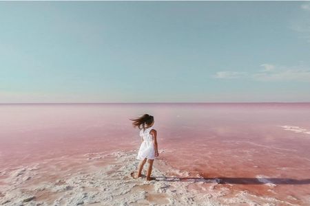 Pink lake and Tabarca Island from Alicante