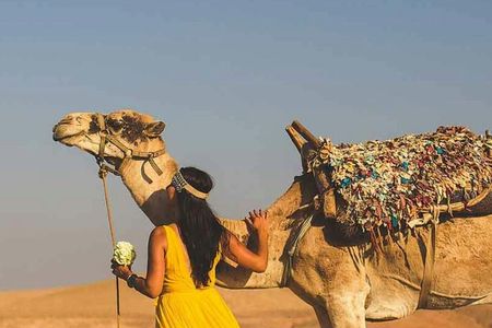 Evening camel ride Agafay desert with a traditional dinner