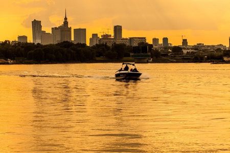 Sunset motorboat private cruise on the Vistula River with prosecco