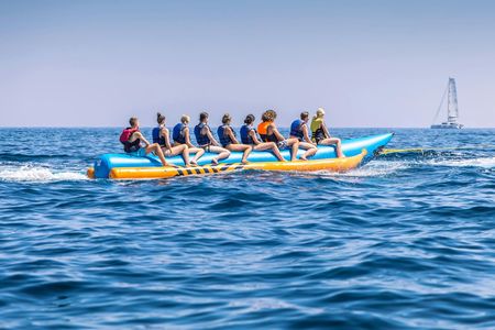 Inflatable banana boat ride in St. George's Bay