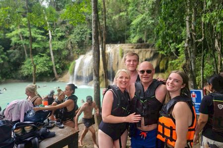 Erawan Waterfall, Floating and Railway Market private tour