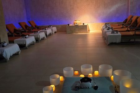 Wellness, relaxation and mindfulness experience with singing bowls