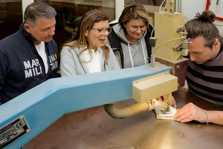 Sorrentine inlaid wood crafting workshop with artisans