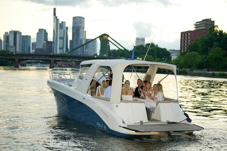 Private boat tour for up to 10 people in Frankfurt with skyline view