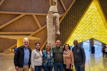 New Grand Egyptian Museum and Giza Pyramids from Marsa Alam by Plane