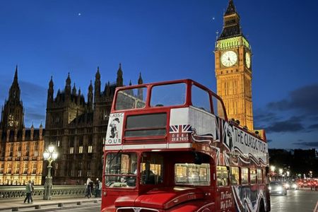 Vintage open-top bus night tour with live guide in London