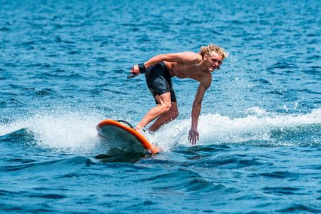 Electric surf jetboarding experience on Lake Biscarrosse