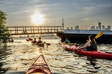 Pedal boat and kayaking in the dark at Downtown OWA