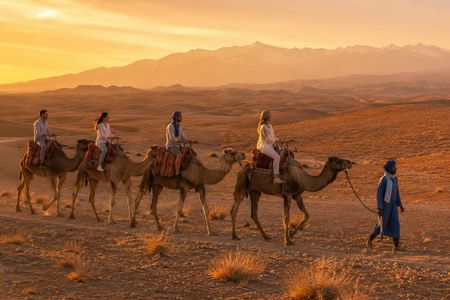 Evening camel ride Agafay desert with a traditional dinner