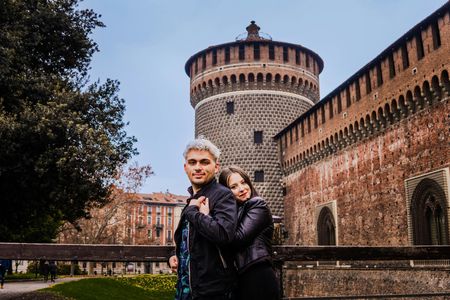 Professional photoshoot outside Sforza Castle