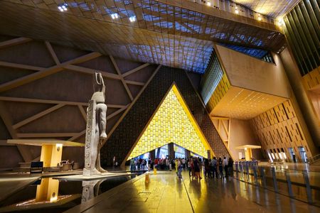 New Grand Egyptian Museum and Giza Pyramids from Marsa Alam by Plane
