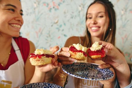 Traditional English scone-making workshop in London with tea