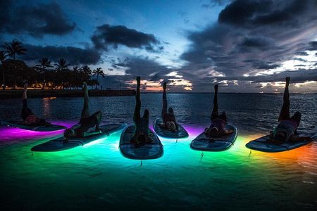 Night SUP Yoga in Honolulu, Hawaii