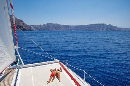 Sailing Catamaran Cruise in Santorini with BBQ, Drinks and Transfer