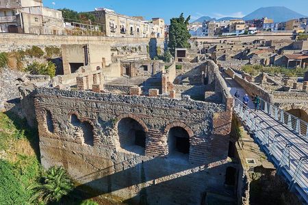 Guided Day Tour of Pompeii and Herculaneum with Light Lunch