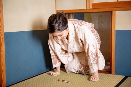 Tea ceremony experience with simple kimono in Okinawa