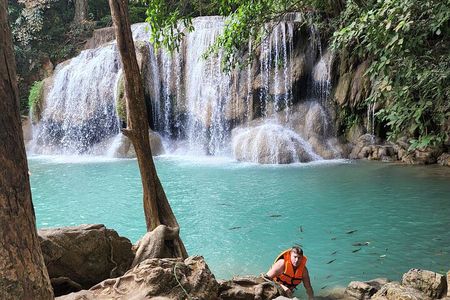 Private Tour: Kanchanaburi Erawan Waterfall, Bamboo Rafting with Thai-Burma Death Railway Tour from Bangkok