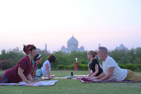 Yoga Class with Taj Mahal Backdrop