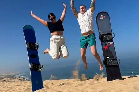 Sandboarding with Panoramic Views of the ocean and Agadir Desert
