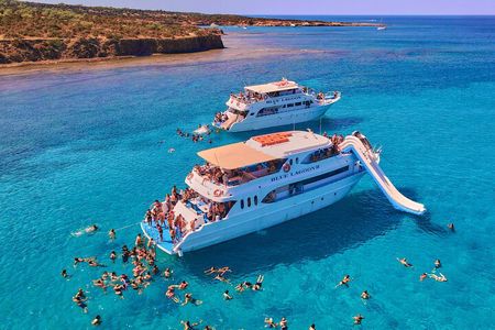 Blue Lagoon (Akamas) Bus & Boat Tour with Water Slide From Paphos