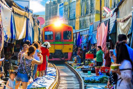 Amphawa Floating & Maeklong Railway Train Market (Small Group)