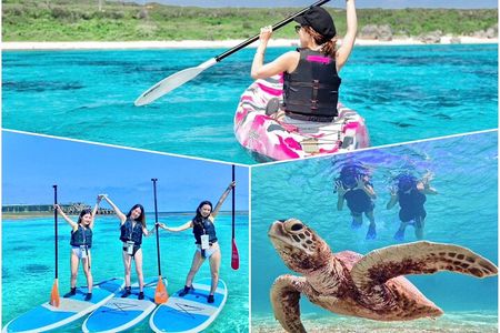 Okinawa Miyako beach SUP or Canoe and sea turtle Snorkeling