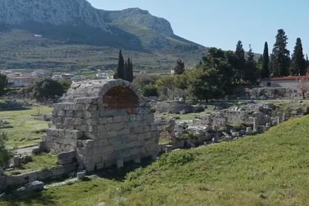 Private Biblical Apostle Paul steps in Ancient Corinth. 