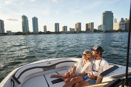 Boat Rental Miami with captain and champagne
