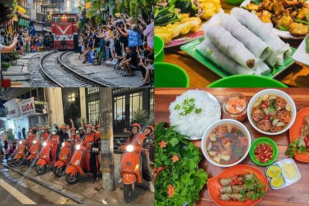 Vespa Female Ao Dai riders Night Street Food + See Train Street