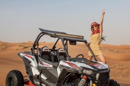 Premium Desert safari With Dune buggy camel ride BBQ dinner