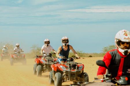 Quad Biking and Sandboarding on Sand Dunes Wild Beach