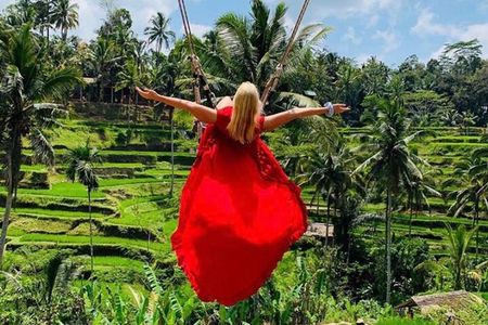 Ubud Tirta Empul Temple with Rice Terrace and Bali Jungle Swing 