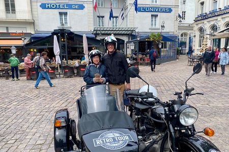 Saint Malo and Saint Servan in vintage sidecar with driver