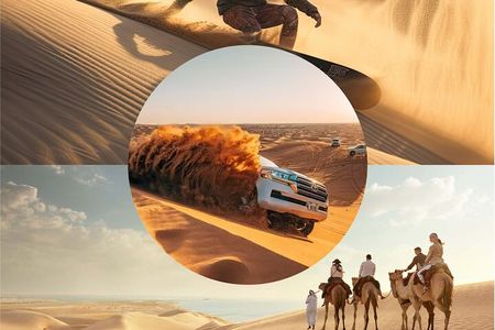 Doha Desert Excursion Dune Bashing Sandboarding Camel Ride