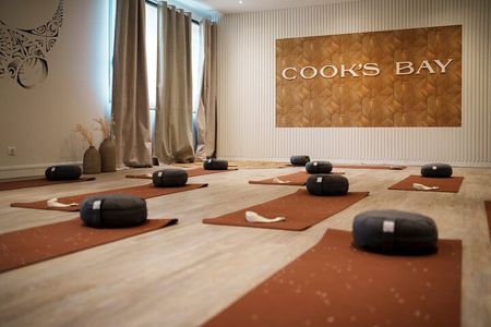 Air-conditioned studio yoga class at Cooks Bay Hotel and Suites