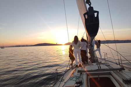 Barcelona Badalona Sailboat Tour Snack Drinks Swimming Sunset