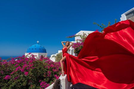 Embark on a Flying Dress Photoshoot in Santorini