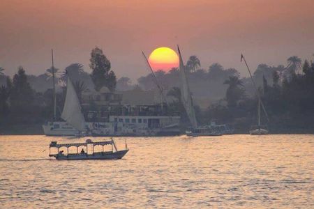 Felucca Sailboat ride on the Nile at Sunset with Tea time 